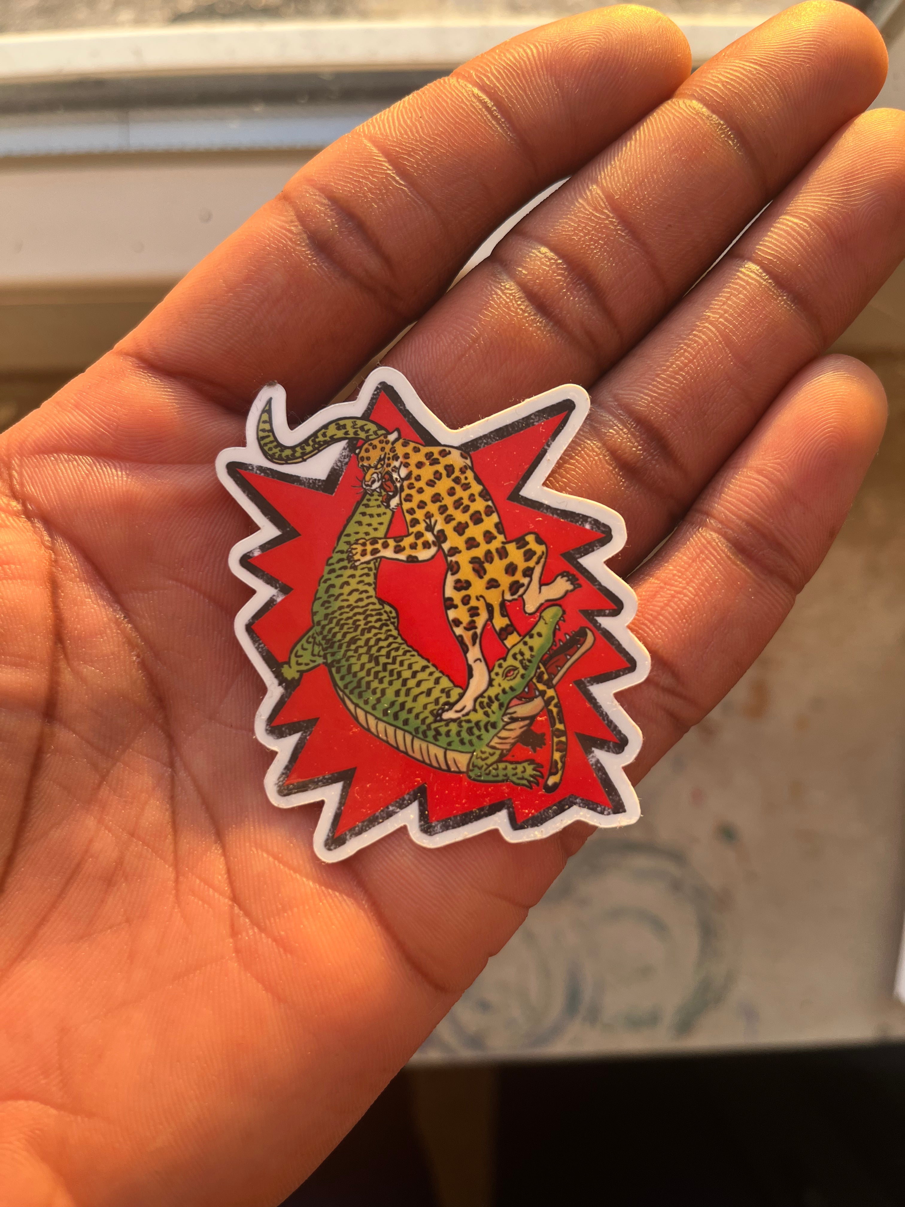 Leopard vs Crocodile Sticker