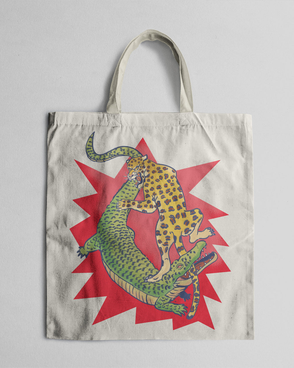Leopard vs Crocodile Totebag