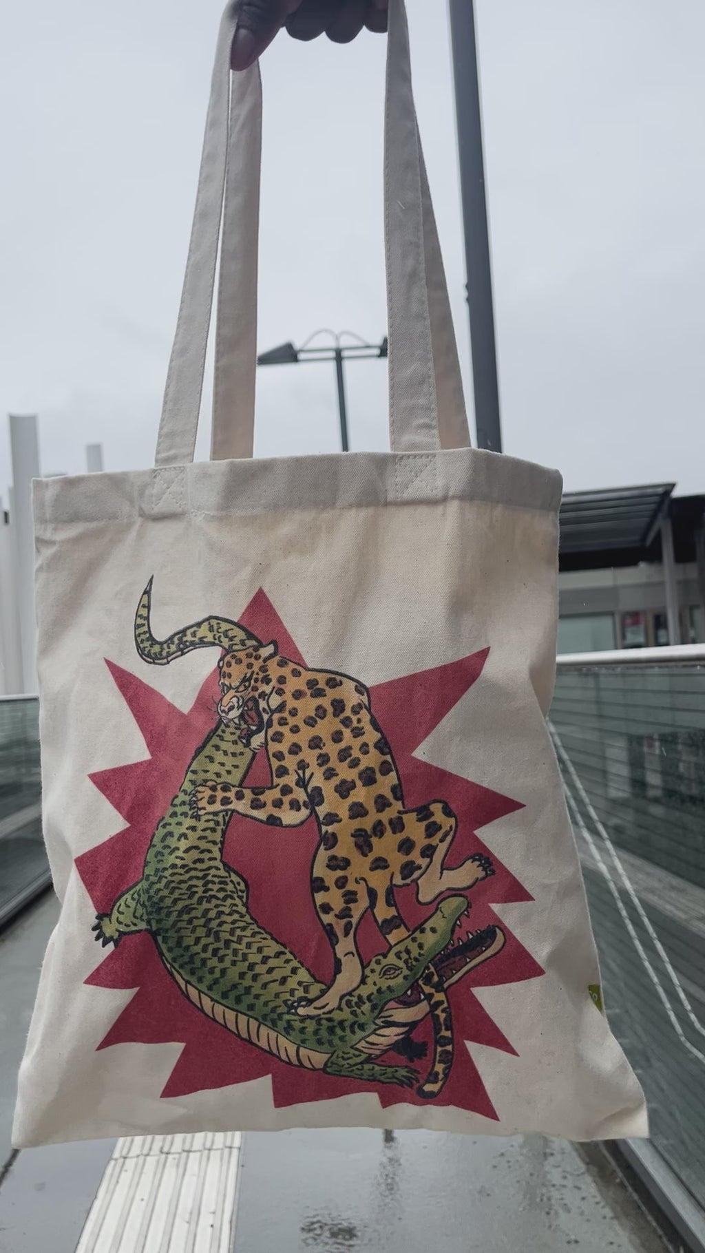 Leopard vs Crocodile Totebag